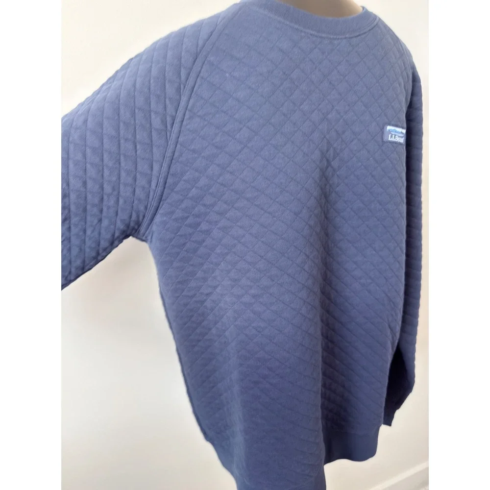LL Bean Quilted Sweatshirt Mens M Navy Blue Diamond Pullover Traditional Fit